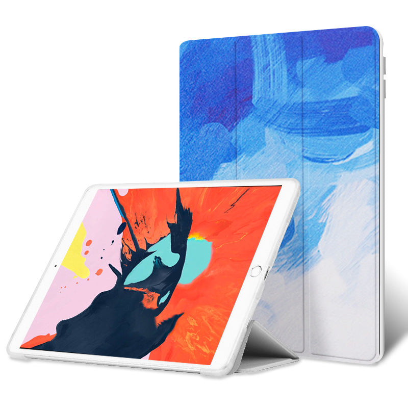 Color: Blue, Model: Ipad 10.2 - Compatible with Apple, 2020 Applicable Ipad10.2 Air2 Flat Protective Cover 9.7pro11 10.5 Silicone Tri-fold Mini4