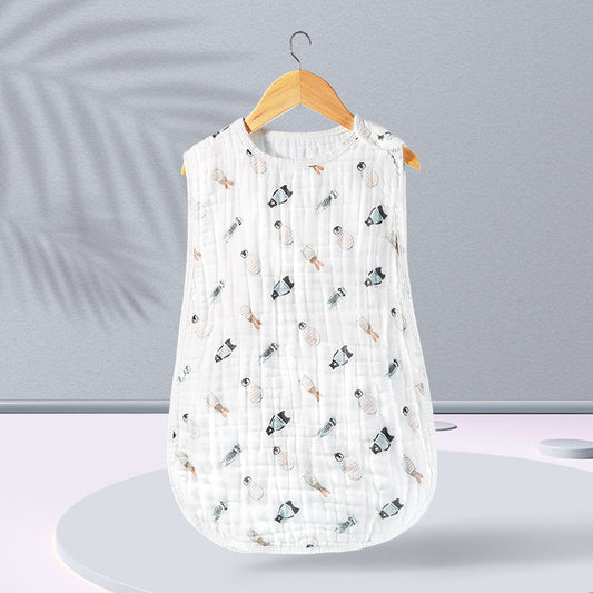 Color: 4 layers  1color, Size: L - Baby Sleeping Bag Cotton Gauze Sleeveless Vest Anti-Kick Quilt Air-Conditioned Room Full Moon