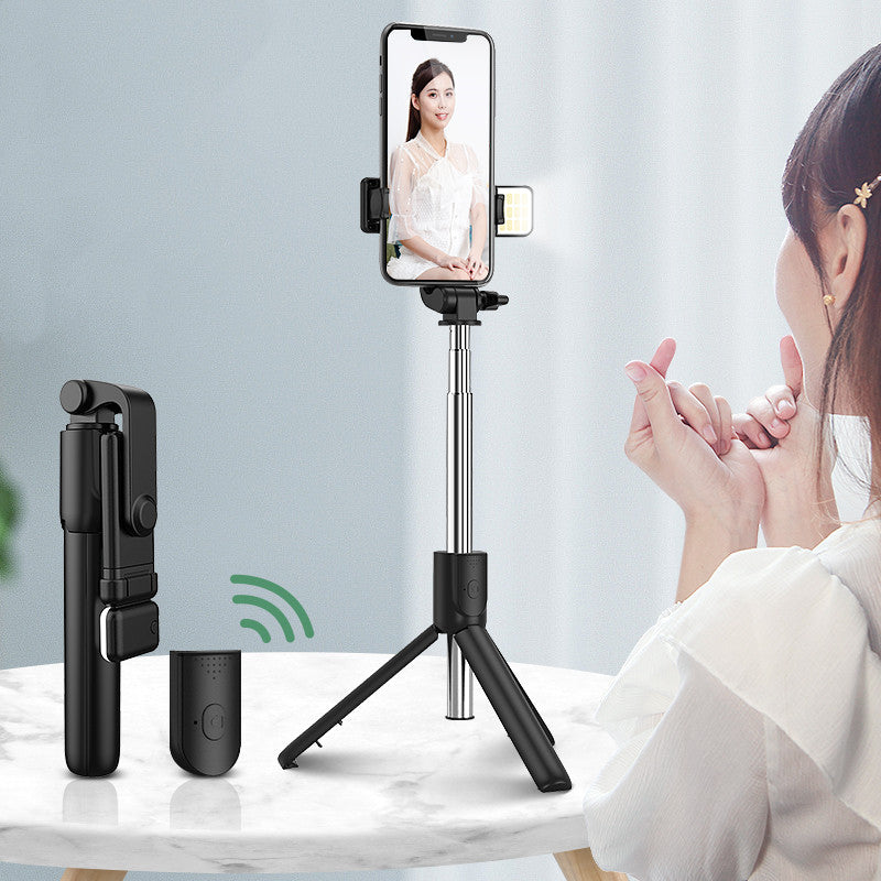 Color: Black, style: Beauty - Compatible with Apple, Selfie Stick Mobile Phone Live Broadcast Bracket Integrated Universal Bluetooth Remote Control Tripod