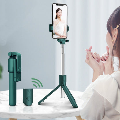 Color: Verde, estilo: Normal - Compatible con Apple, Selfie Stick Teléfono móvil Soporte de transmisión en vivo Trípode de control remoto universal Bluetooth integrado