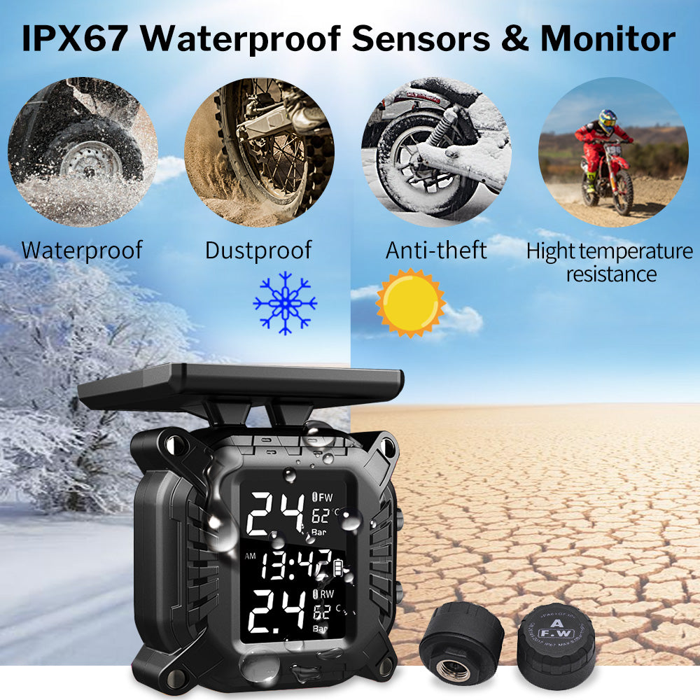 style: Solar waterproof dustproof, power: USB - Wireless Tire Pressure Monitor For Motorcycles And Locomotives