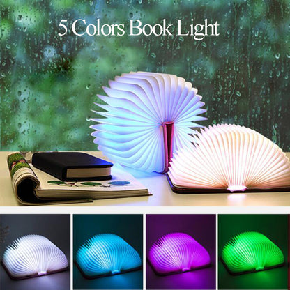 Luz de noche LED creativa, luz de libro plegable con recarga USB, lámpara de mesa RGB de madera, decoración de escritorio para el hogar