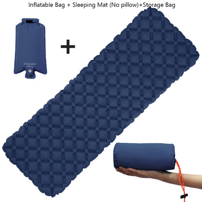 Color: Dark blue set - Ultra-light Portable Inflatable Cushion Outdoor Tent Sleeping Pad