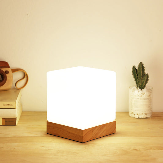 Color: Tricolor, style: Power switch button - Table Lamp Creative Bedroom Simple Nordic Table Lamp Remote Control Dimming Glass Wood Warm Wedding Bedside Night Light