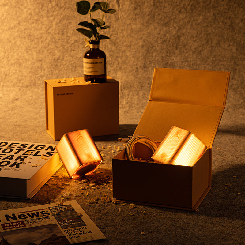 style: Charging gift box - North American Wood Art Atmosphere Lamp Bedroom Bedside Touch Sensor Led Night Light Creative Gift Lamp