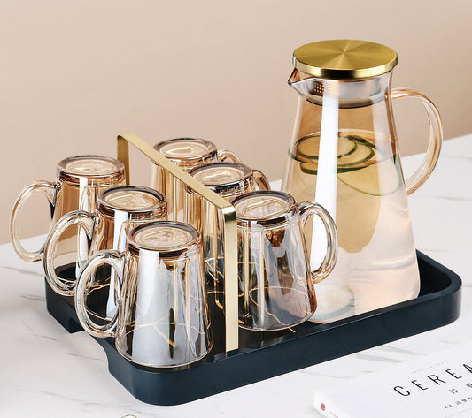 Color: V - Brown Glass With Light Luxury Color Drinking Cup Female Summer Heat-resistant Tea Cup Kettle Living Room Household Set