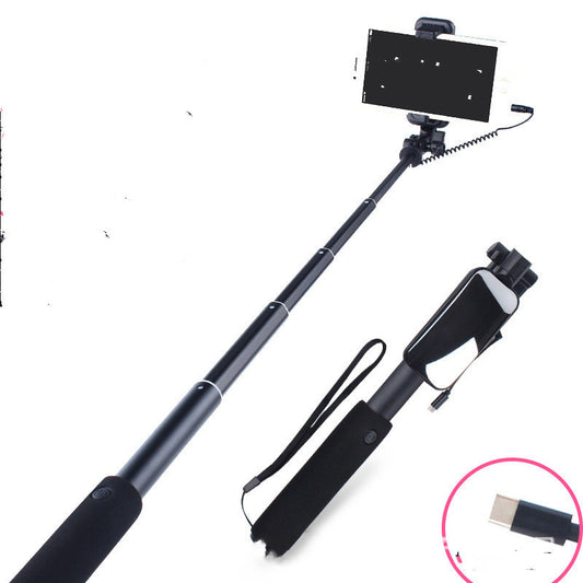 Color: Black, Model: Type c - Compatible with Apple , Selfie Stick Mobile Phone Selfie Stick Aluminum Alloy