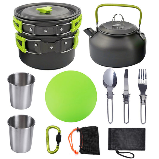 Color: Green B - Outdoor Camping Cookware Travel Tableware Cutlery Utensils Hiking Picnic Camping Cookware Set