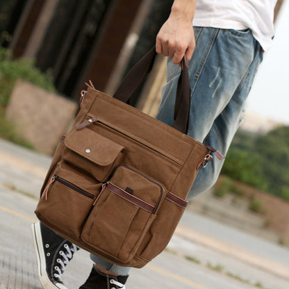 Retro business men's canvas, shoulder bag, men's bag, 14 inch computer bag, business bag, men's leisure bag