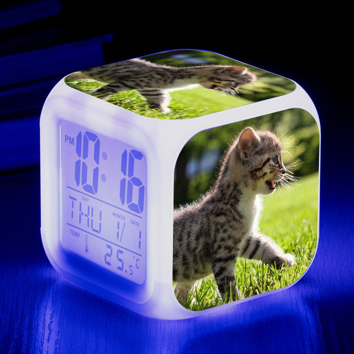 Cat narrow colorful square alarm clock