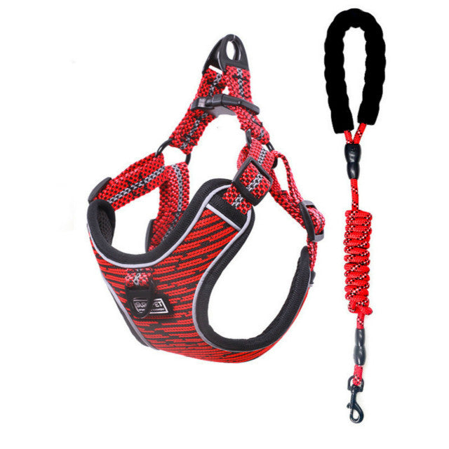 Color: Red and tow rope, Size: S - Pet chest strap explosion-proof flush reflective vest