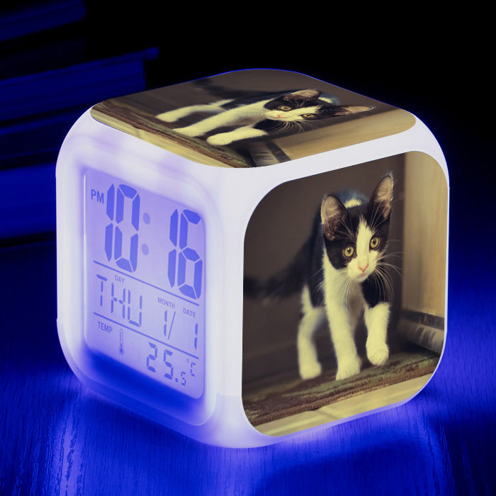 Cat narrow colorful square alarm clock