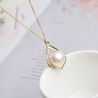 Color: White a, Size: 13 14mm - Freshwater Pearl Simple Wild Silver Necklace