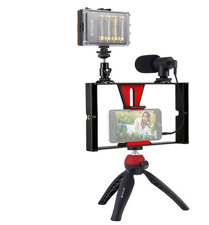 Color: Red A - Compatible with Apple, Mobile Photography Set Mobile Live Rabbit Cage Set Microphone Tripod with Supplementary Light