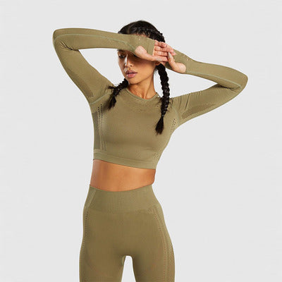 Color: Military Green, Size: L - Leaky stretch tight-fitting short-length fitness top