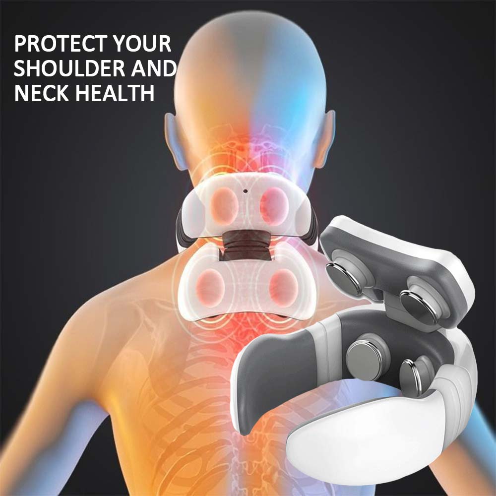 Color: Blue2 - Smart Electric Pulse Back and Neck Massage 4 Heads Pain Relief Tool Health Care Relaxation Cervical Vertebra Physiotherapy