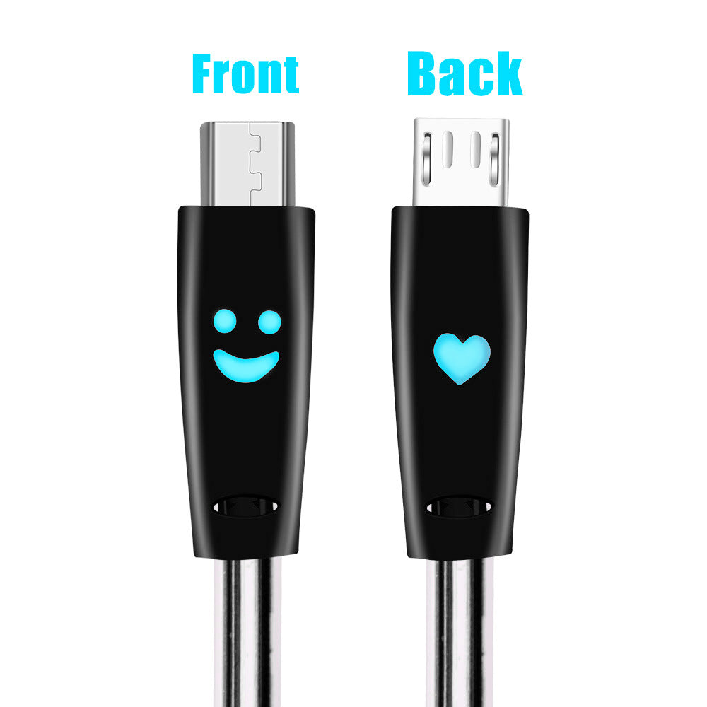 Color: Blue, Style: Android - Smile Glowing Data Cable