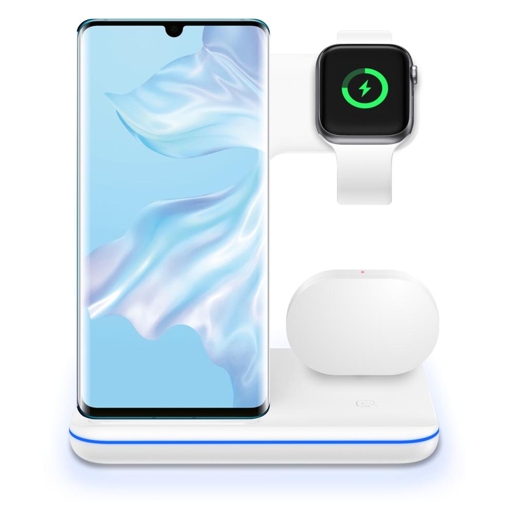 Color: White - Compatible Mobile Phone Watch Earphone Wireless Charger 3 In 1 Wireless Charger Stand