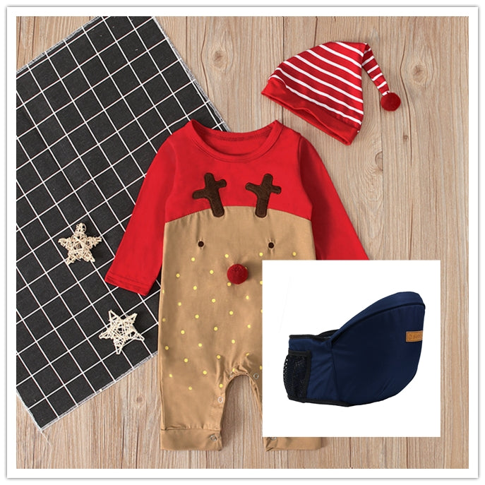 Color: Red blue, Size: 70cm - Christmas deer romper