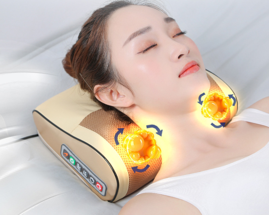 Color: 6 Button Beige, Model: US Car - Electric Cervical Massage Pillow