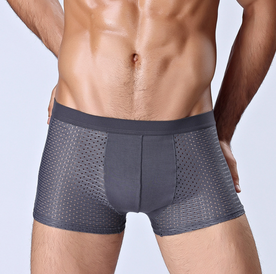 Breathable ice silk honeycomb nets boxer - Color: Gray, Size: XXL