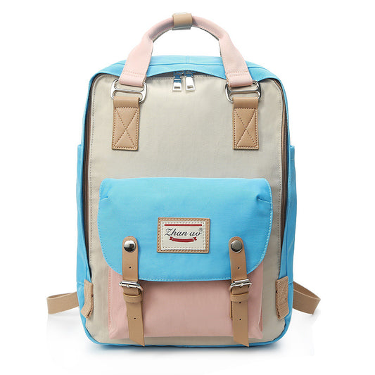 Color: Light Blue, Size: L - Waterproof Vintage Travel Backpack