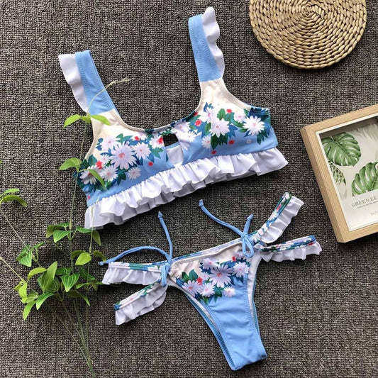 Style: B, Size: S - Women's split bikini with leaf print