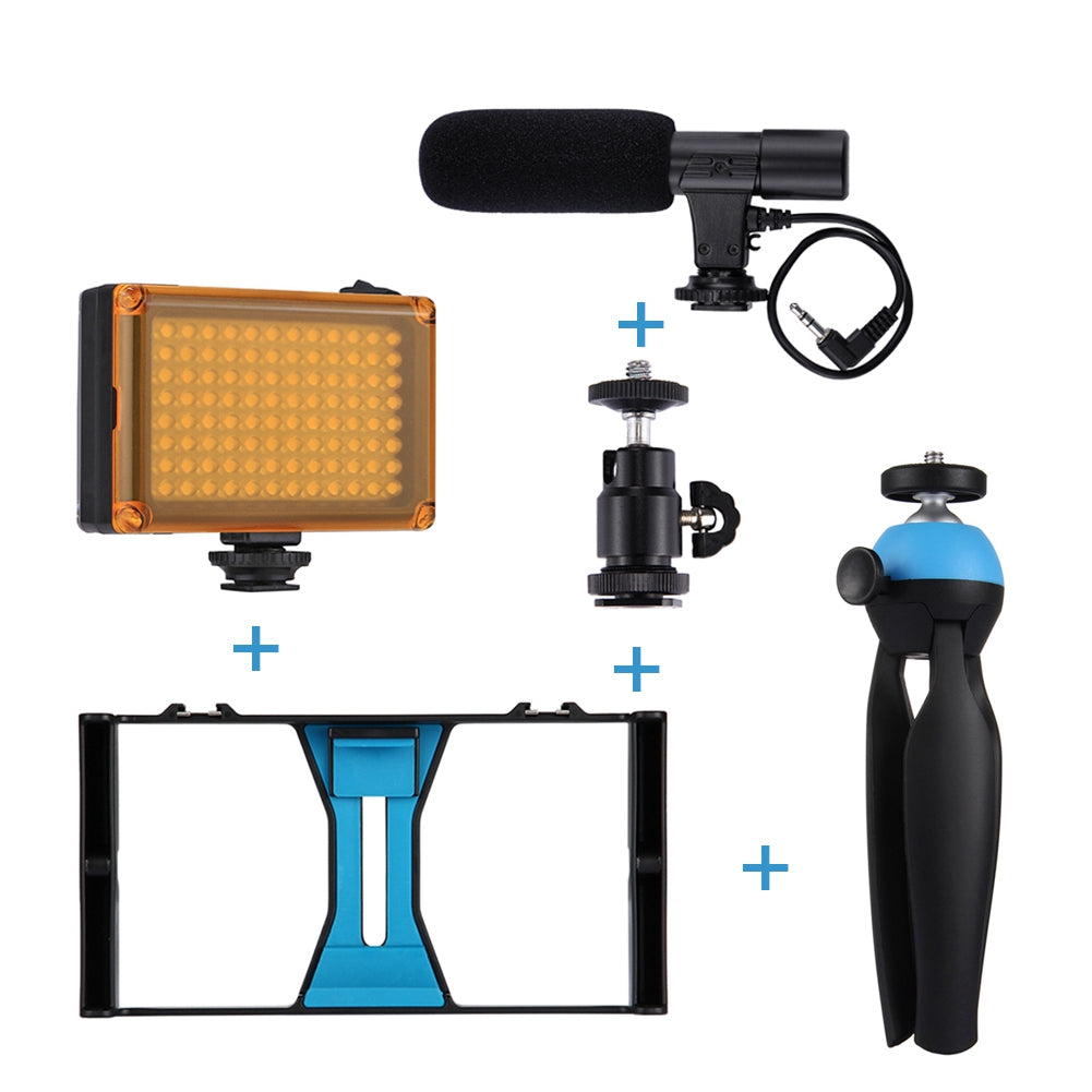 Color: Blue A - Compatible with Apple, Mobile Photography Set Mobile Live Rabbit Cage Set Microphone Tripod with Supplementary Light