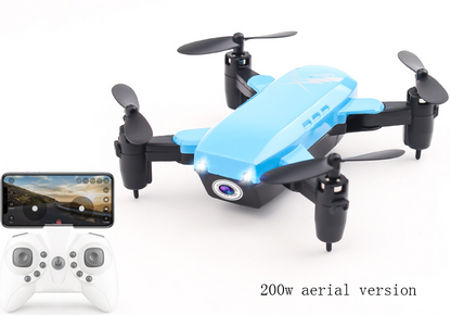 Color: Blue, Style: 200w aerial version - D9 mini folding four-axis aircraft fixed height drone WIFI real-time aerial remote control aircraft s9