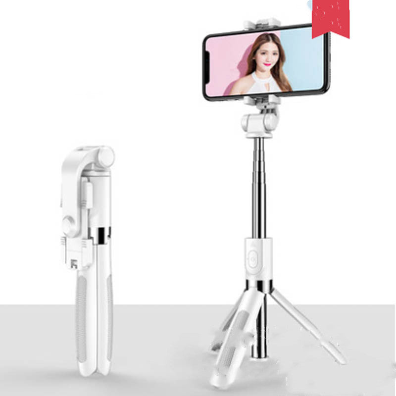 Color: White, Model: L01S - Compatible with Apple, Tripod Selfie Stick Mobile Universal Live Triangle Bracket One Bluetooth Selfie Artifact