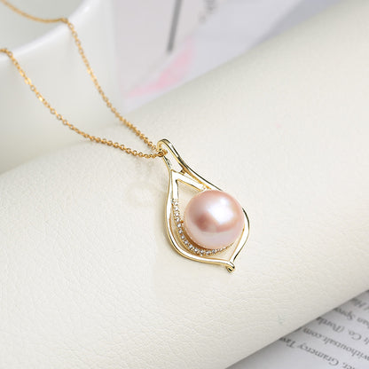 Color: White a, Size: 13 14mm - Freshwater Pearl Simple Wild Silver Necklace