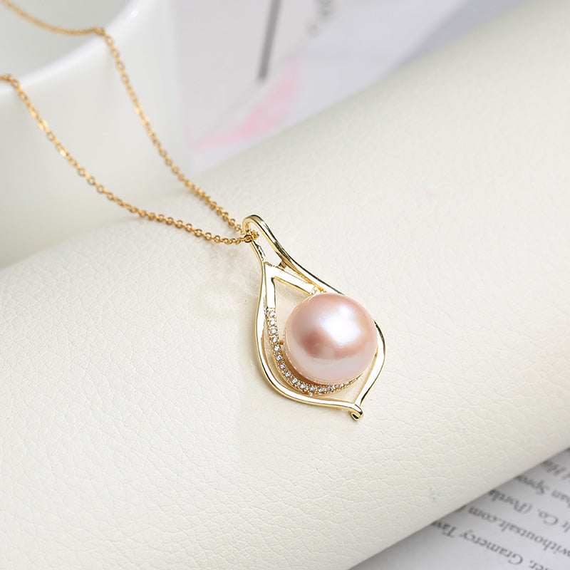 Color: White b Pendant, Size: 11 12mm - Freshwater Pearl Simple Wild Silver Necklace