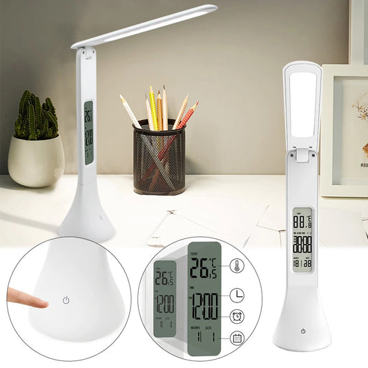 LED Table Lamp Dimmable Touch Desk Lamp Reading Light With Calendar Temperature Alarm Clock