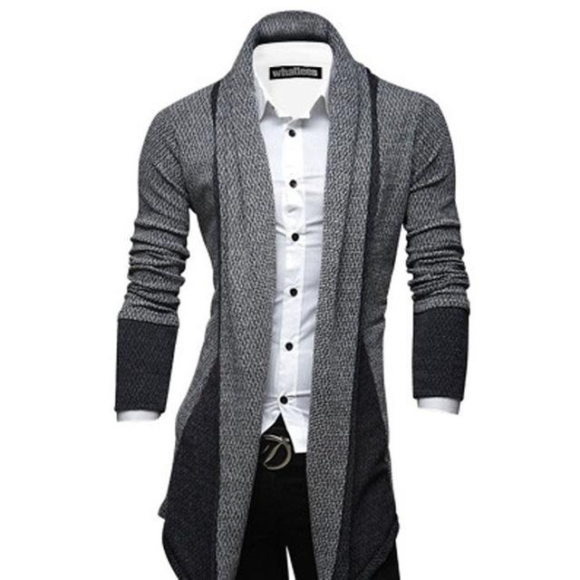 Color: Gray, Size: M - New Men's Fashion Mid Length Knit Cardigan