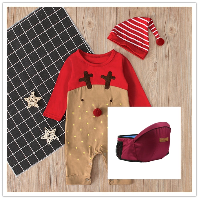 Color: Red red, Size: 90cm - Christmas deer romper