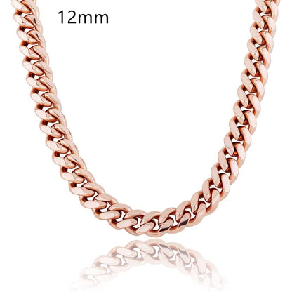 Color: Rose Gold, Size: 18inch-12mm, Style:  - Men's Cuban chain jewelry buckle box personality necklace