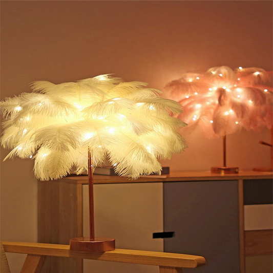 Color: Grey - Feather Lamp Nordic Desk Lamp European-Style Bedroom Bedside Feather Table Lamp Night Light Table Lamp Decoration Modern