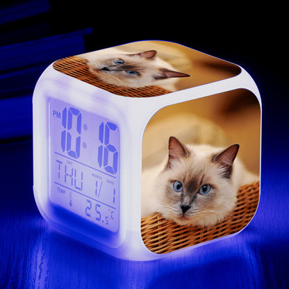 Cat narrow colorful square alarm clock