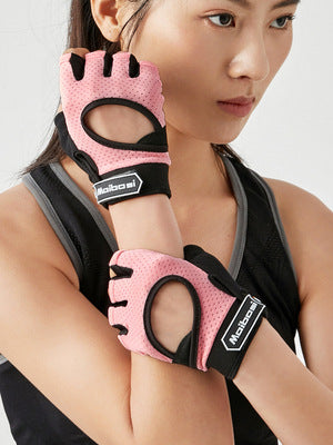 Color: Black pink, Size: L - Weightlifting gloves breathable