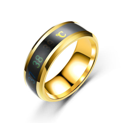 Color: Gold, Size: 13 - Fashion new smart temperature couple ring mood temperature display ring