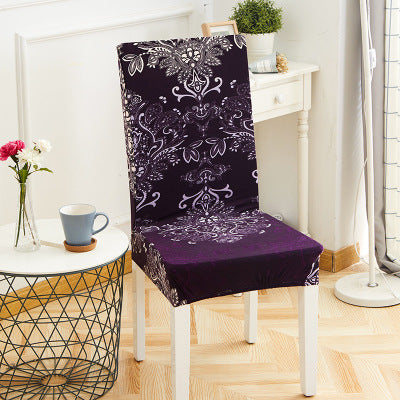 Color: 6pcs Purple night - Home Chair Cover Hotel Chair Package Chair Cover Siamese Elastic Chair Cover Office Computer Seat Cover