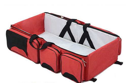 Color: Red - New multi function Mommy bag type baby portable bed folding sleeping basket outdoors baby sleeping baby