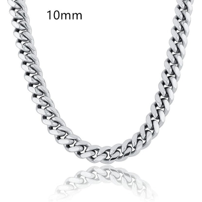 Color: Platinum, Size: 18inch-10mm, Style:  - Men's Cuban chain jewelry buckle box personality necklace