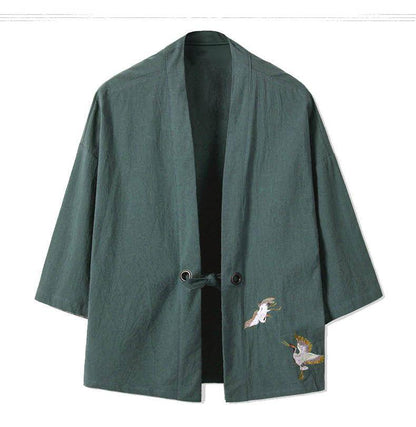 Color: Grey crane, Size: L - Cardigan Taoist Robe