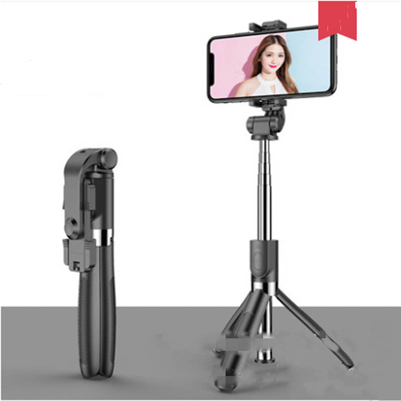 Color: Black, Model: L01S - Compatible with Apple, Tripod Selfie Stick Mobile Universal Live Triangle Bracket One Bluetooth Selfie Artifact