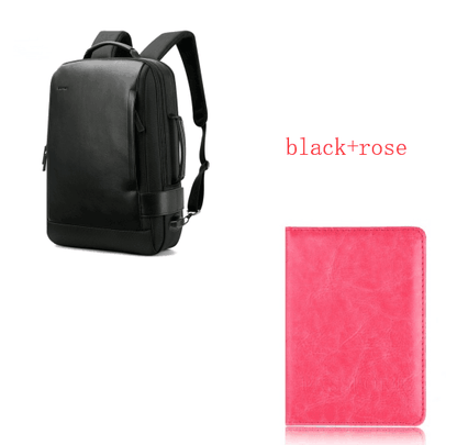 Color: Black+Rose red - New business computer backpack travel waterproof men's backpack usb rechargeable backpack