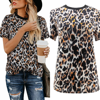 Color: A, Size: M - Leopard print Europe and America ladies casual tops