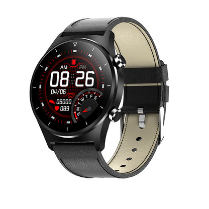 Color: Black leather - Compatible with Apple , Waterproof Silicone Strap Bluetooth Watch