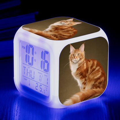 Cat narrow colorful square alarm clock