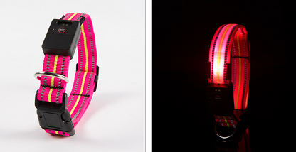 Color: Pink, Size: M - Fiber Optic Waterproof Magnetic Charging Pet Collar